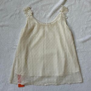 Falechay Cream sheer floral tank top blouse women's small nwt